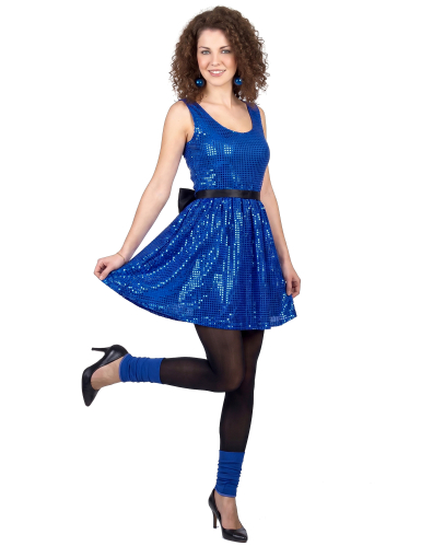 Déguisement robe disco bleue paillette avec gros noeud femme