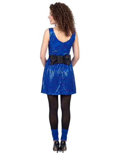 Déguisement robe disco bleue paillette avec gros noeud femme
