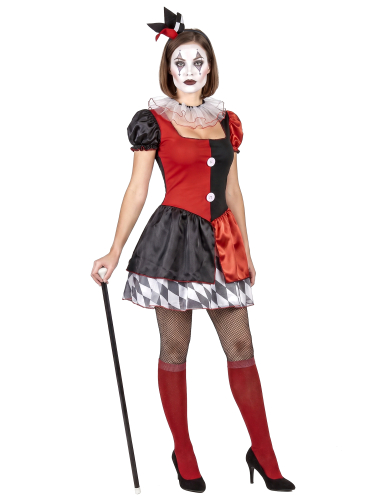 Déguisement arlequin rouge et noir femme