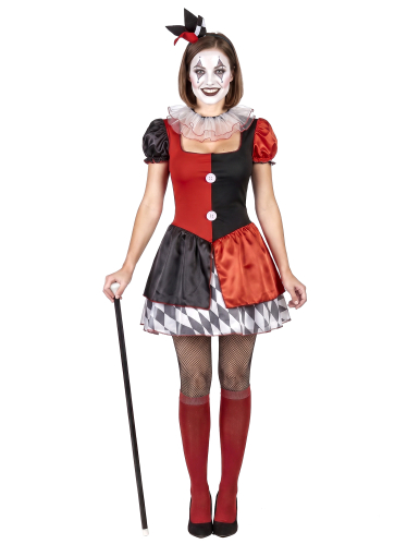 Déguisement arlequin rouge et noir femme