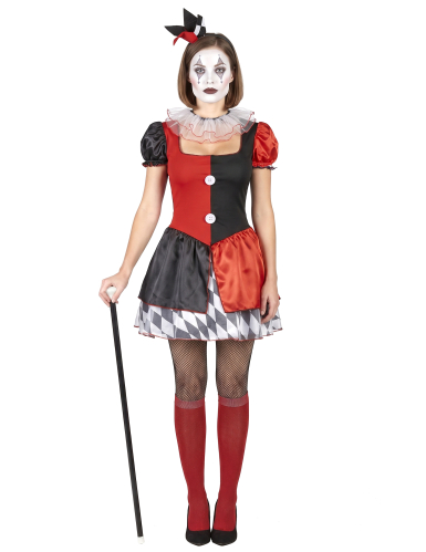 Déguisement arlequin rouge et noir femme