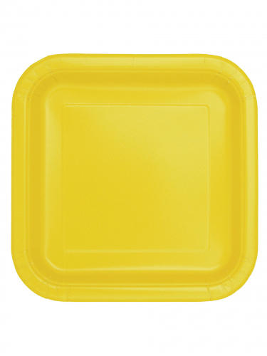 14 assiettes carrées en carton jaune fluo 22 cm pour buffet festif