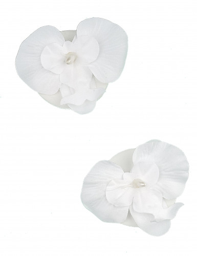 2 orchidées flottantes blanches 6 x 8 cm avec perle centrale