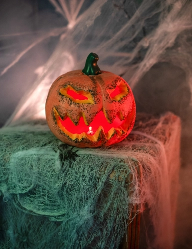 Décoration lumineuse citrouille Halloween 16 cm