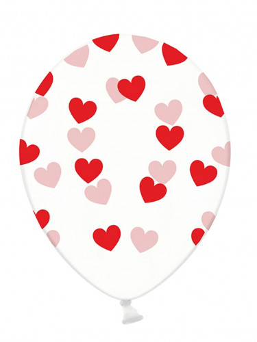 6 ballons en latex transparents coeurs rouges 30 cm biodégradables