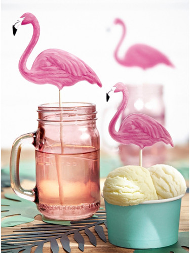 6 pics flamants roses 23 cm pour gâteaux