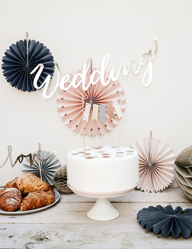 5 rosaces en papier gris et rose pour décoration vintage