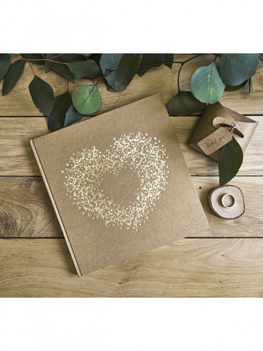 Livre d'or kraft avec coeur doré 22 pages format carré