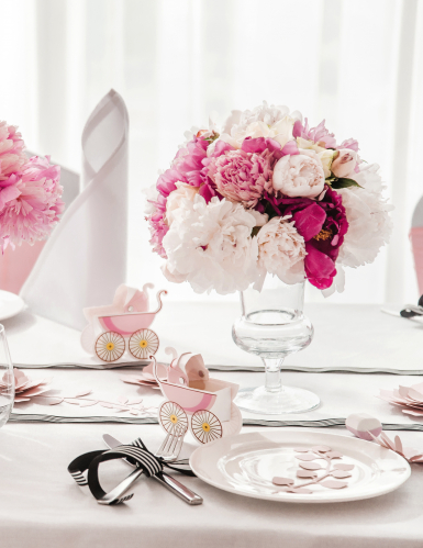 9 décorations de table feuilles roses poudré en papier