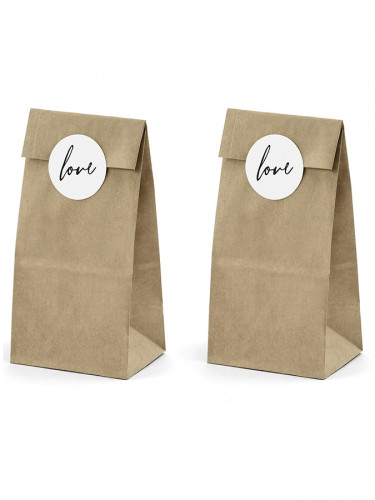 6 sachets kraft avec stickers love 18.5 cm pour mariage