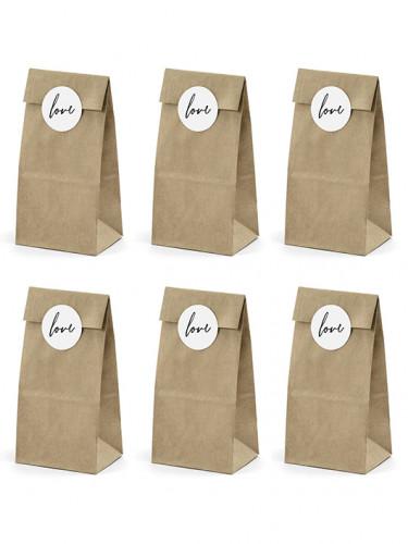 6 sachets kraft avec stickers love 18.5 cm pour mariage