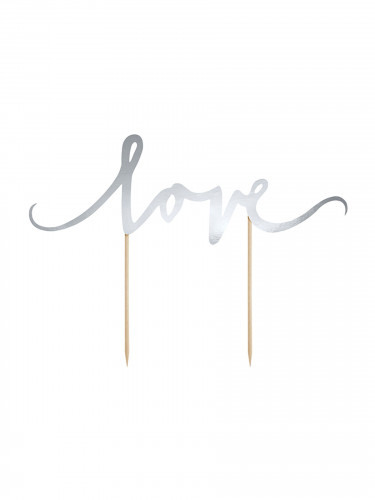 Décoration pic pour gâteau love argent brillant