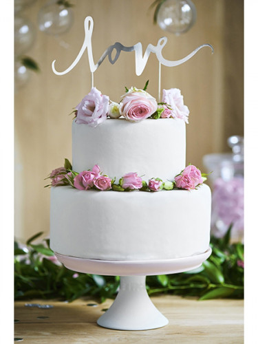 Décoration pic pour gâteau love argent brillant