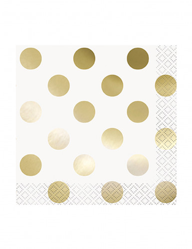 16 petites serviettes en papier blanc à pois or 25 x 25 cm pour mariage