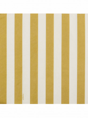 16 serviettes en papier blanches et dorées à rayures 33 x 33 cm