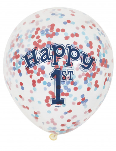 6 ballons en latex avec confettis 1er anniversaire petit marin 30 cm biodégradables