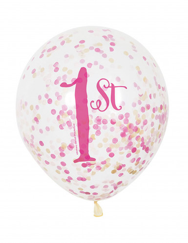 6 ballons en latex 1er anniversaire rose et doré avec confettis 30 cm biodégradables