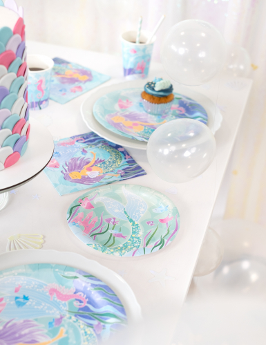 8 petites assiettes en carton jolie sirène 17,5 cm décor marin