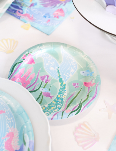 8 petites assiettes en carton jolie sirène 17,5 cm décor marin