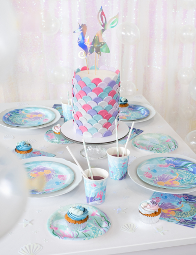 8 petites assiettes en carton jolie sirène 17,5 cm décor marin