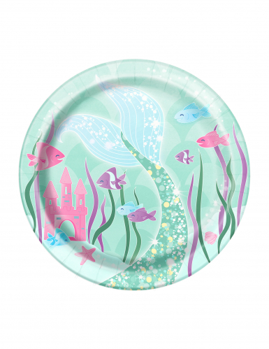 8 petites assiettes en carton jolie sirène 17,5 cm décor marin