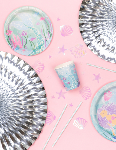 8 petites assiettes en carton jolie sirène 17,5 cm décor marin