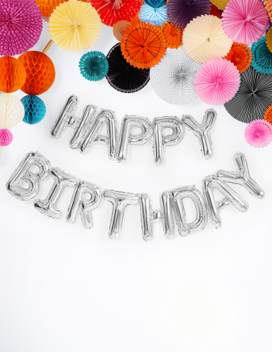 13 ballons aluminium lettres happy birthday argent guirlande 35 cm