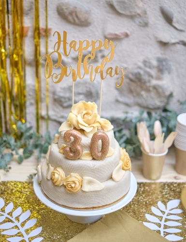 Bougie chiffre 3 doré à paillettes pour anniversaire 9 cm