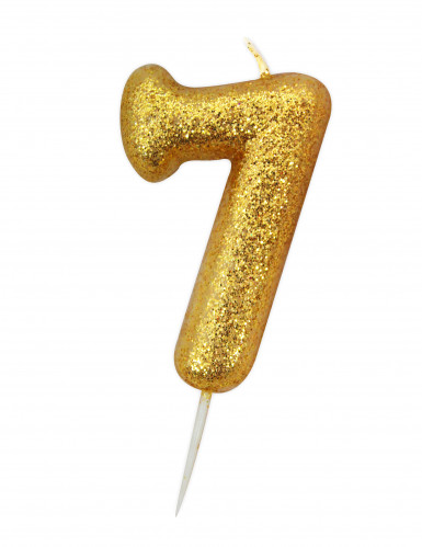 Bougie chiffre 7 doré à paillettes 8,5 cm