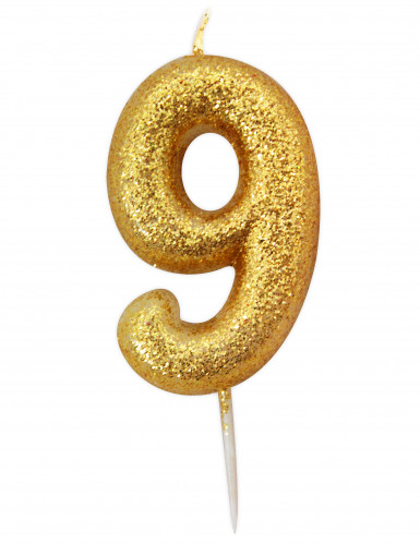 Bougie chiffre 9 doré à paillettes pour gâteau d'anniversaire