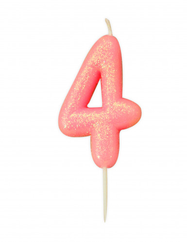 Bougie anniversaire chiffre 4 rose irisé 9 cm