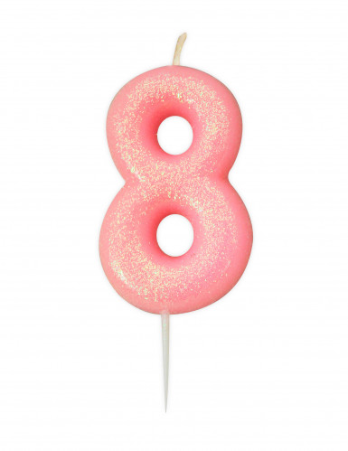 Bougie âge chiffre 8 rose irisé 9 cm à paillettes
