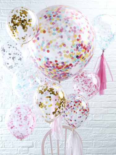 5 ballons confettis bleu clair 30 cm en latex