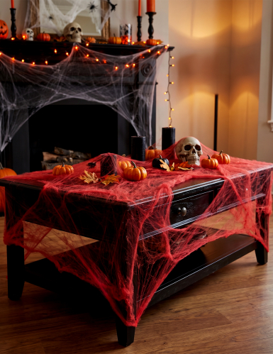Toile d'araigné rouge avec araignées 20 g Halloween