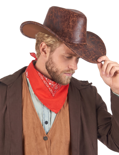 Chapeau de cowboy marron imitation cuir adulte