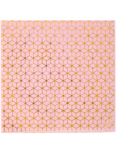20 serviettes en papier rose et motif géométrique cuivré 25 x 25 cm