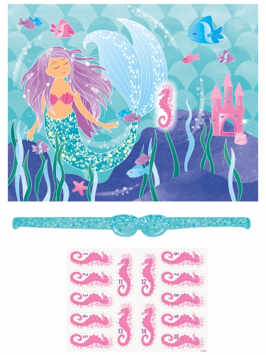 Jeu de fête jolie sirène avec hippocampe rose
