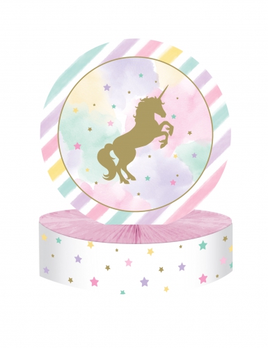 Centre de table en carton licorne 30 x 23 cm dorée et rose