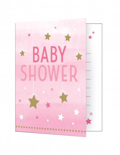 8 cartons d'invitation baby shower rose One Little Star 10 x 12 cm avec étoiles dorées