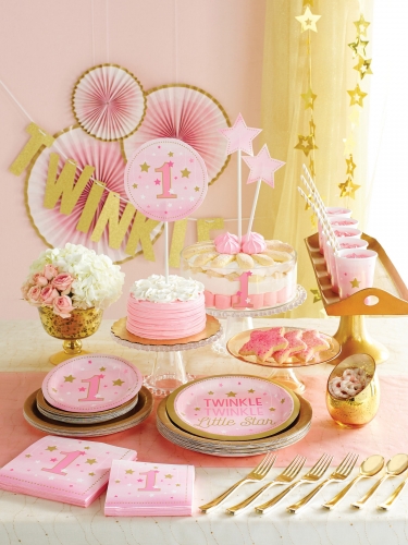 8 gobelets en carton One Little Star rose 256 ml aux étoiles dorées
