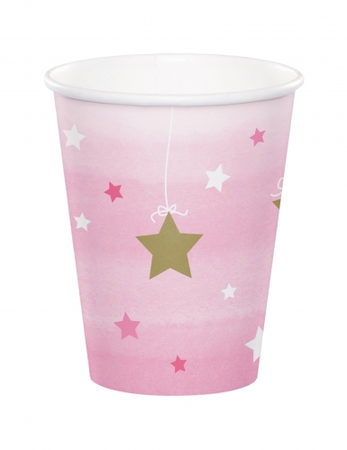 8 gobelets en carton One Little Star rose 256 ml aux étoiles dorées