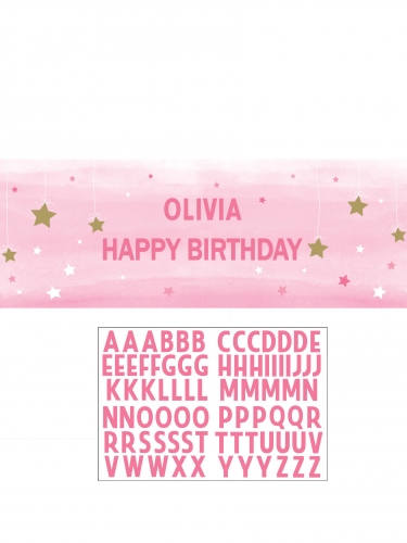 Bannière à personnaliser rose 50 x 152 cm avec lettres autocollantes
