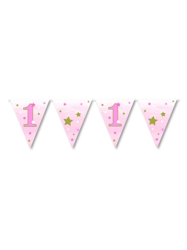 Guirlande en papier premier anniversaire fille one little star 3.7 m à fanions