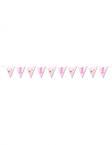 Guirlande en papier premier anniversaire fille one little star 3.7 m à fanions