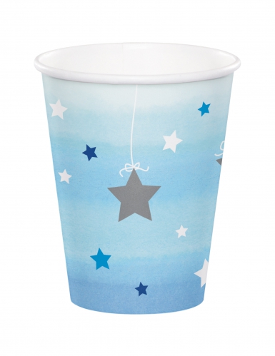 8 gobelets en carton One Little Star bleus 266 ml pour anniversaire