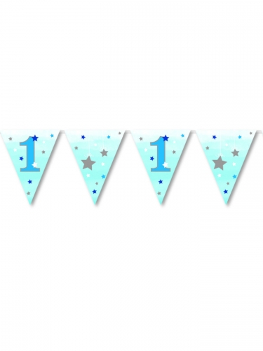 Guirlande fanions premier anniversaire garçon one little star 3.7 m bleue étoilée