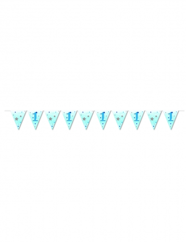 Guirlande fanions premier anniversaire garçon one little star 3.7 m bleue étoilée
