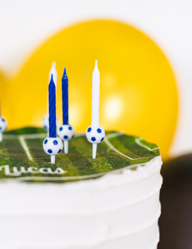 12 bougies d'anniversaire football avec supports ballons