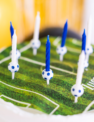 12 bougies d'anniversaire football avec supports ballons