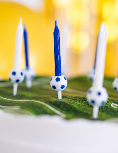 12 bougies d'anniversaire football avec supports ballons